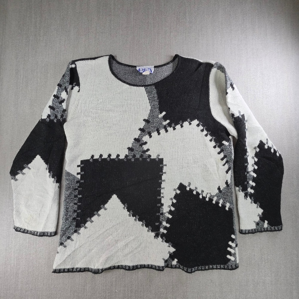BFA Classics‎ Sweater Womens XL Black White Patchwork Knit Vintage Made in USA